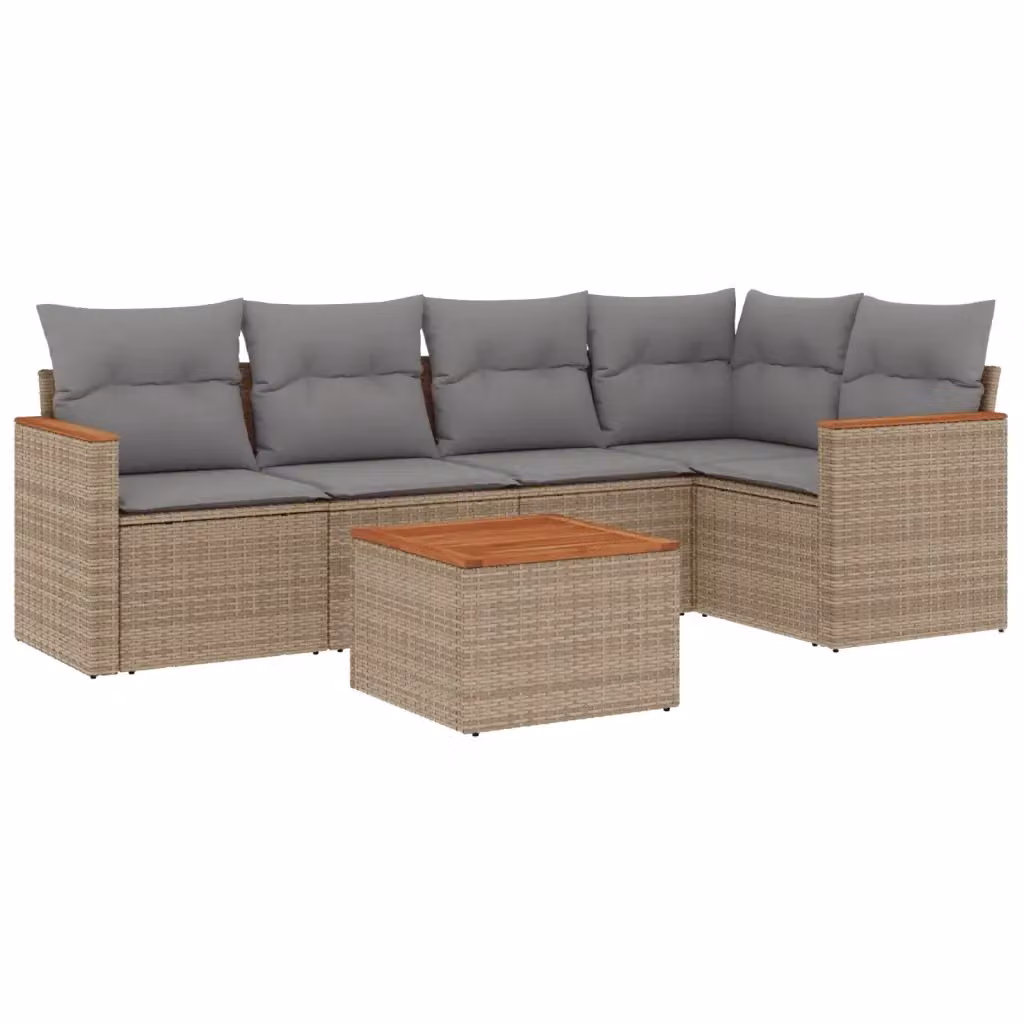 vidaXL Set Divano da Giardino a L 6 pz con Cuscini Beige e Grigio in Polyrattan e Acciaio – 2