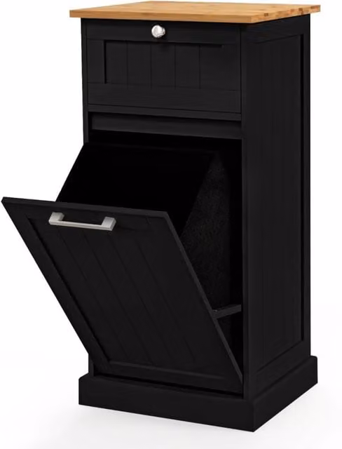 Mobiletto per lavanderia e bagno Design Mania con cesto in bambù e cassetti, Nero, L: 40 cm, P: 37 cm, H: 82 cm – 1