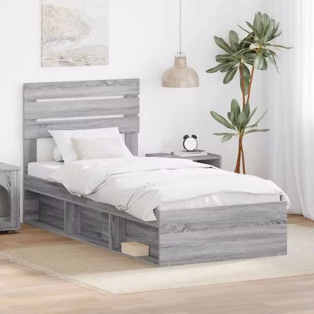 Giroletto in pino massello e MDF Grigio Sonoma per letto L 80 cm x P 190 cm