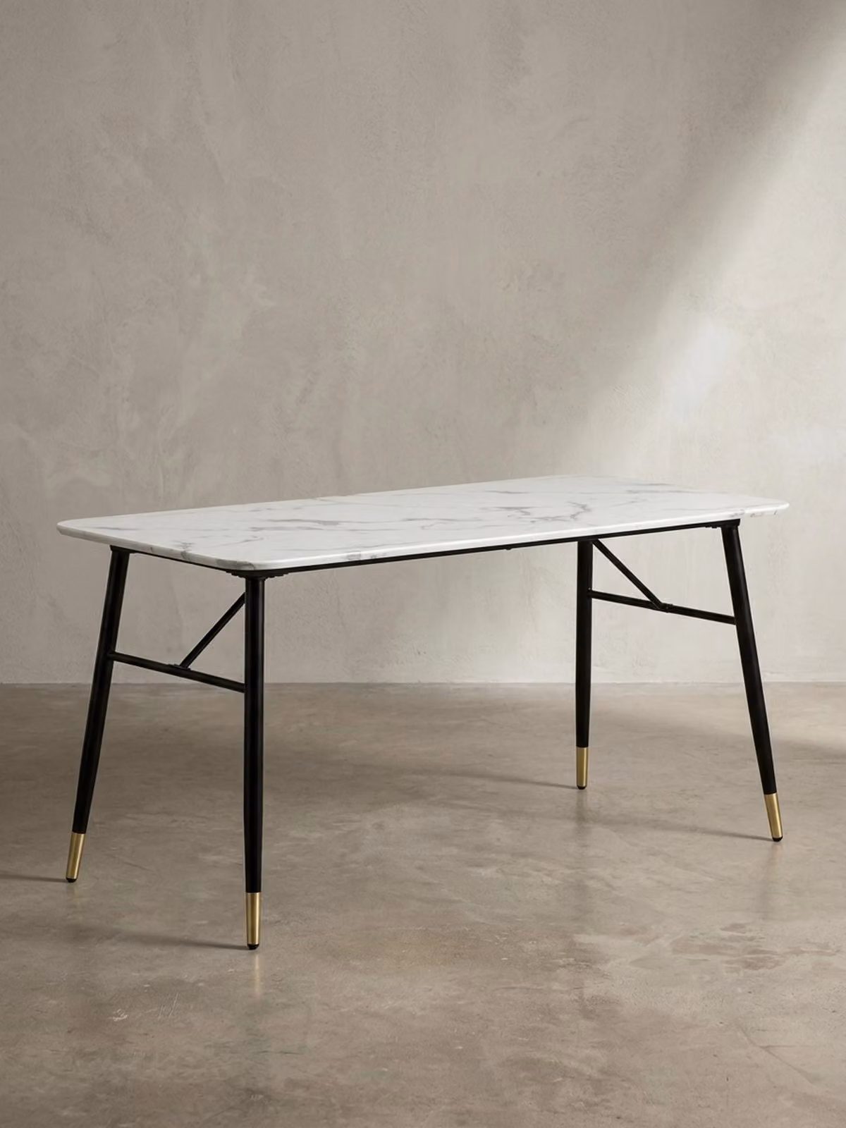 Tavolo da pranzo 140x80x76 cm, bianco effetto marmo, moderno, tavolo da cucina piccolo, tavolo da pranzo rettangolare, tavolo da pranzo con gambe in metallo