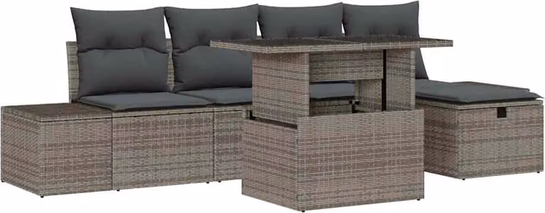 Set Divano da Giardino con cuscino 6 pcs Poly Rattan