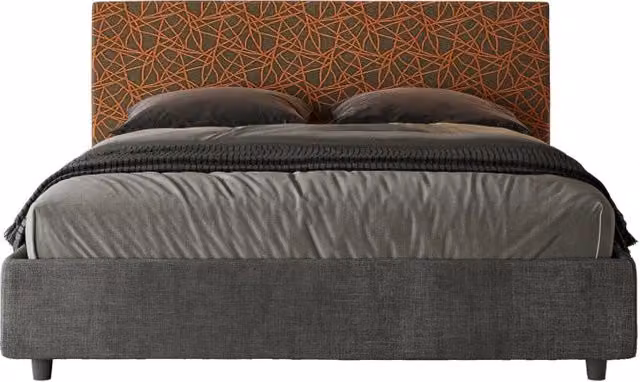 Letto matrimoniale imbottito con contenitore Ityhome in tessuto Era Arla Grigio e Arancio L/P: 160 x 200 cm