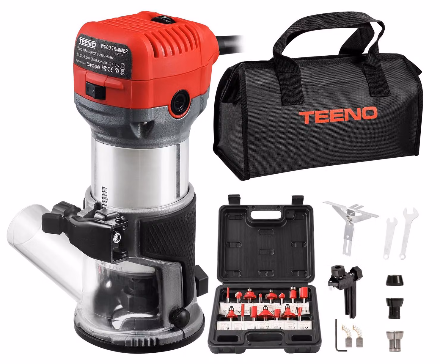 Fresatrice verticale per legno, 800 W, 13000 – 33000 giri/minuto