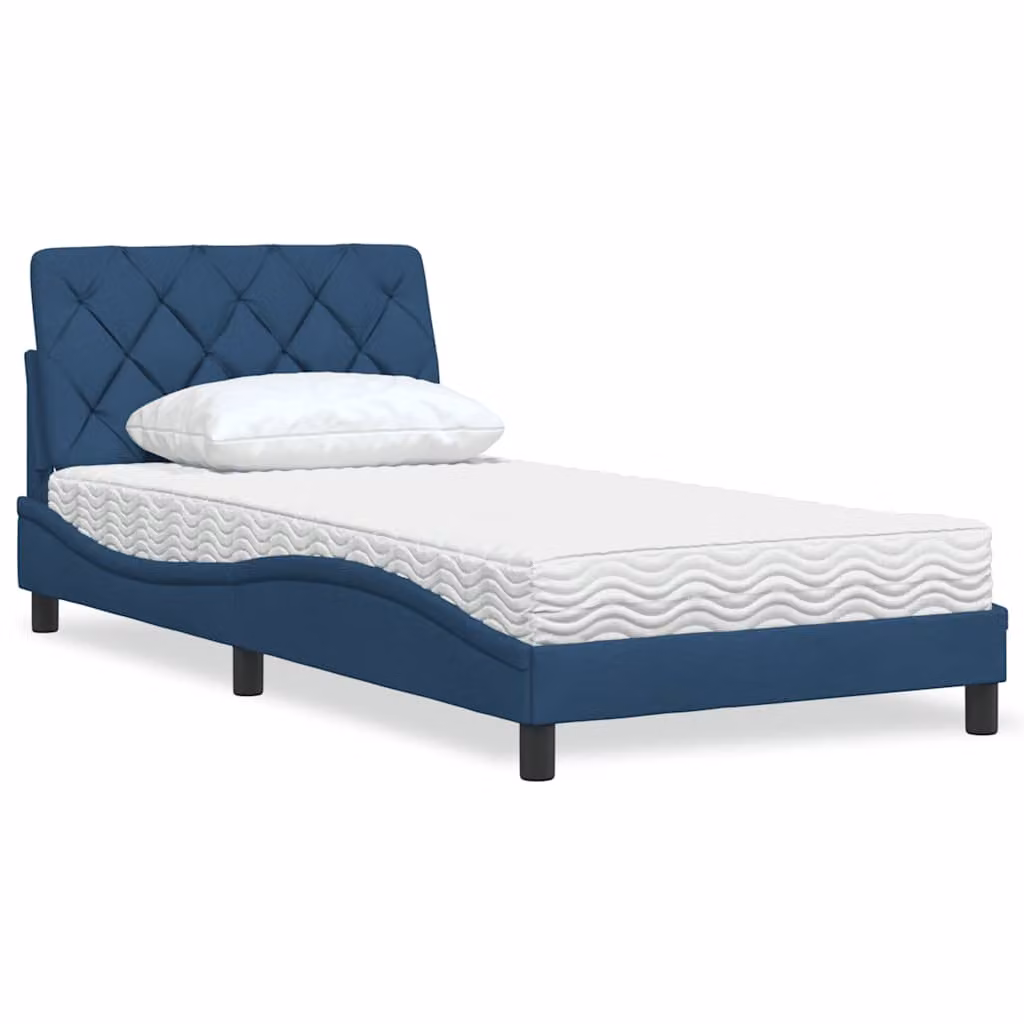 Letto con Materasso vidaXL in Tessuto Blu e Bianco L/P/H: 200 x 100 x 74,5 cm