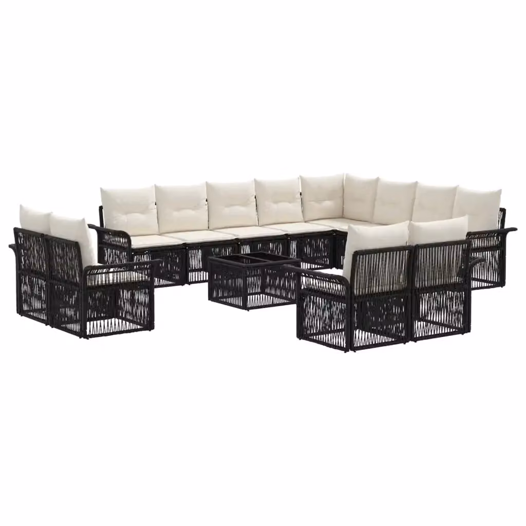 Set Divano da Giardino a Forma a U vidaXL in Polyrattan con Tavolino e Cuscini, Nero e Bianco – 2