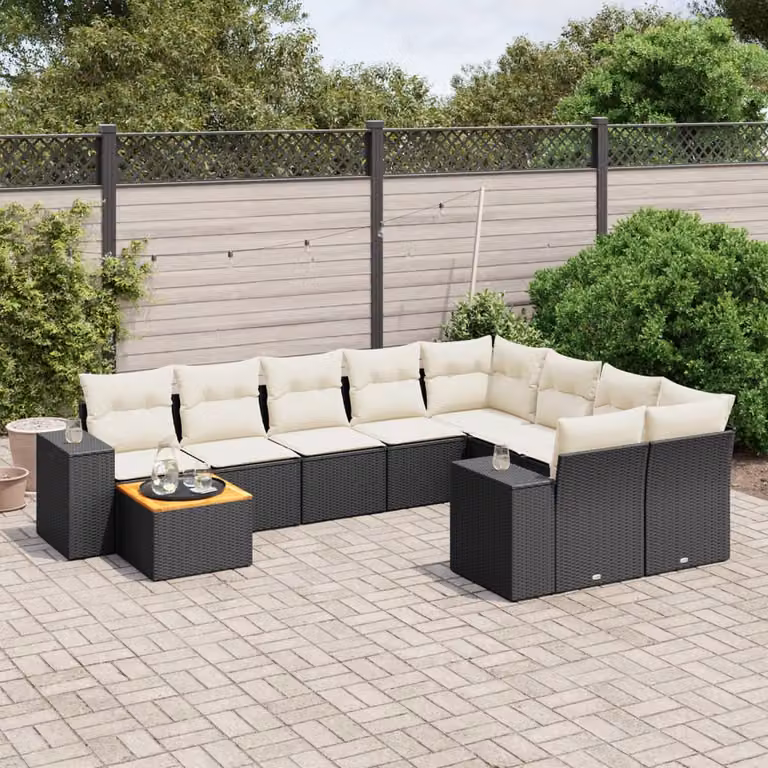 vidaXL Set Divani da Giardino 10 Pezzi in Polyrattan Nero con Cuscini e Tavolino da Esterno