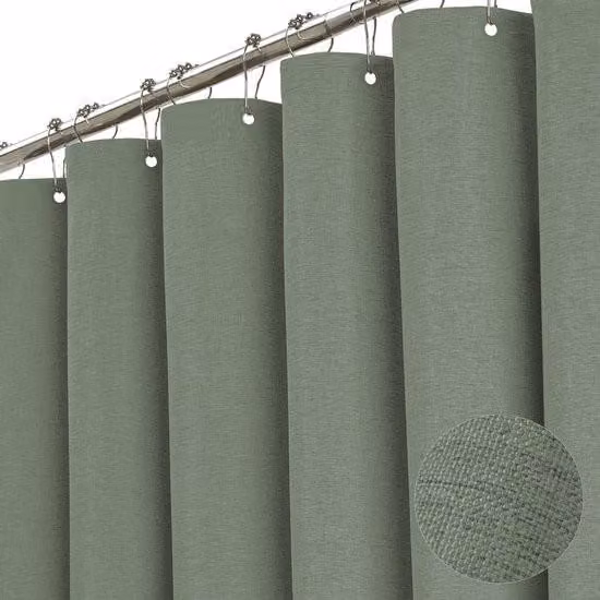 Tende da doccia in tessuto, tende da doccia in tessuto di poliestere pesante con trama a tela, tende da doccia impermeabili e decorative per lussuosi bagni d'albergo – 1,8 m × 2 m – Grigio-verde acqua
