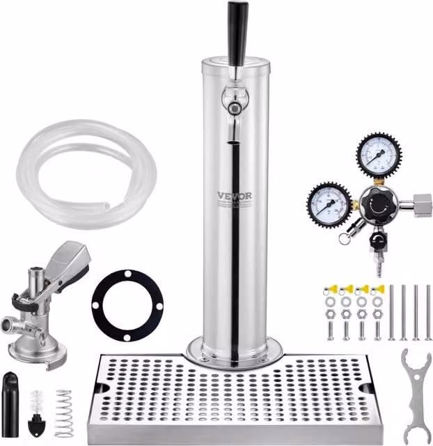 Kit Distributore di Birra Vevor in Acciaio Inossidabile Argento con Rubinetto Singolo e Regolatore Doppio Calibro W21.8