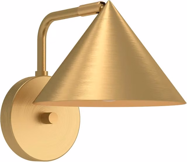 Applique minimal Alora Mood in metallo oro/ottone a forma di cono, attacco E27 60W, H: 26.7 cm, L: 21.3 cm, P: 19.7 cm
