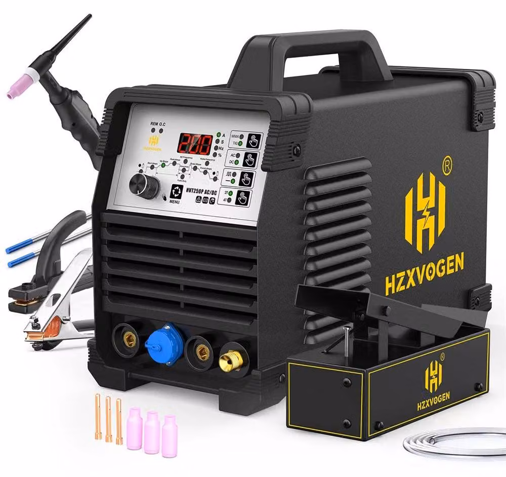 Saldatrice TIG - HVT250P AC/DC Inverter - 200A TIG/MMA - Digitalpuls - Accensione ad alta frequenza (HF) - Adatta per alluminio e acciaio inossidabile - 220–240V, spina EU - Con pedale