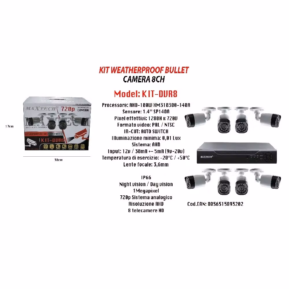 Kit di Videosorveglianza Maxtech con DVR a 8 Canali e Telecamere 720p Colore Bianco – 2