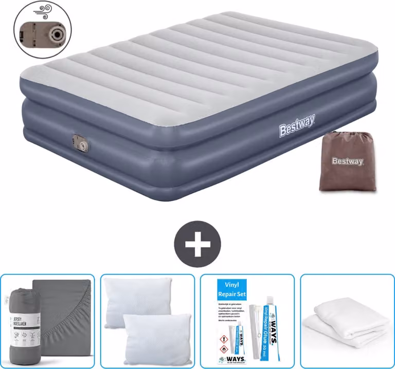 Materasso gonfiabile Bestway - 2 persone - 152 x 203 x 51 cm - Grigio - - Accessori inclusi