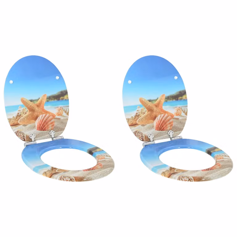 Set di 2 sedili per WC con design a conchiglia di mare vidaXL, blu e multicolore, L 44 cm x P 38 cm