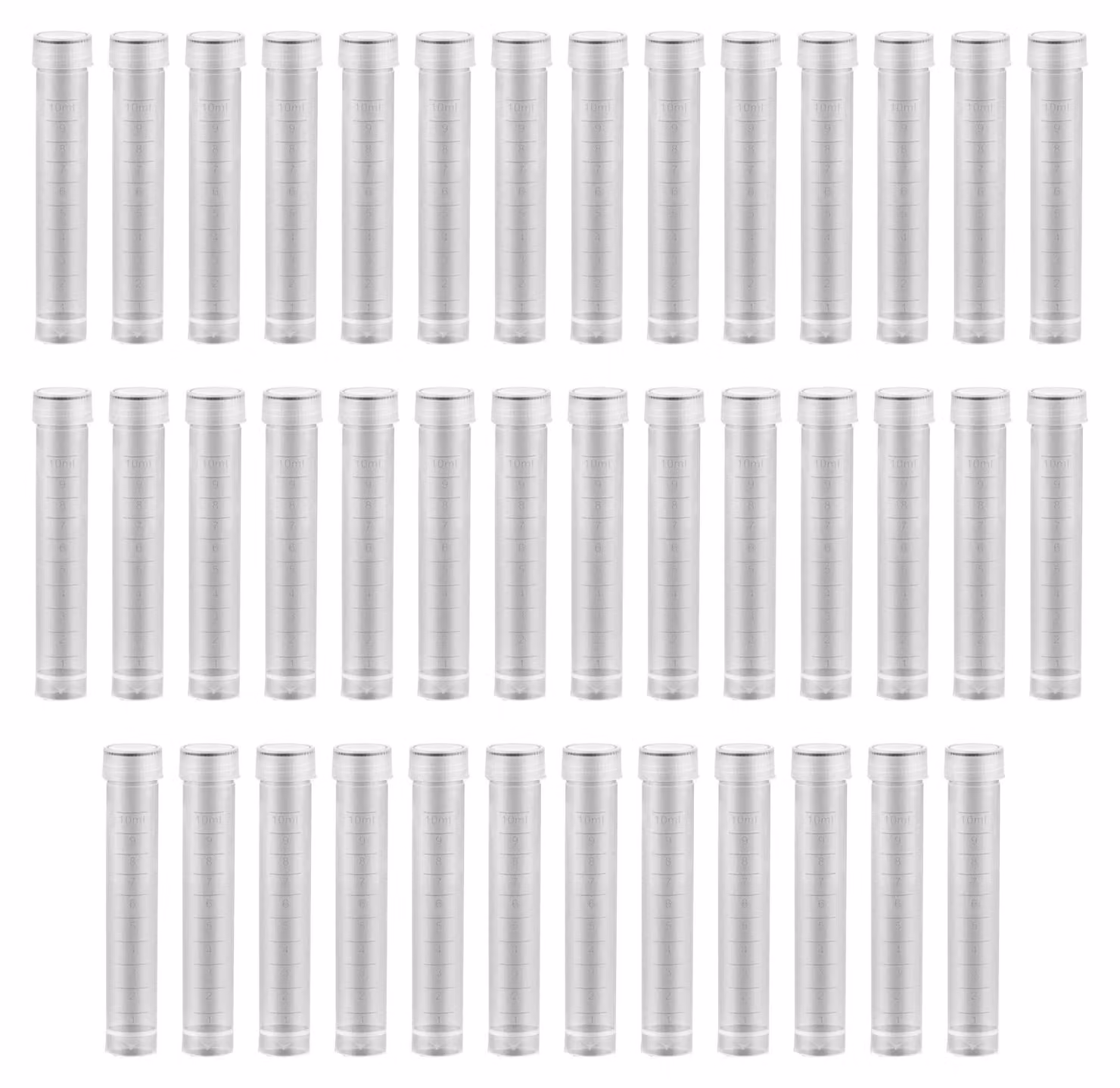 Provette da laboratorio, 40 pezzi, capacità 10 ml, in plastica, con tappo a vite, trasparenti, con scala precisa