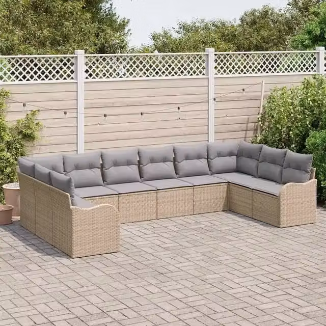 vidaXL Set Divano da Giardino 10 pz in Polyrattan con Cuscini Beige e Grigio