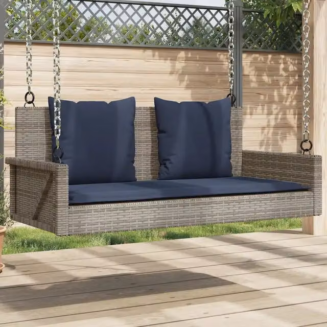 Panca a dondolo da esterno Design Mania in polyrattan grigia con cuscini L: 119 cm, P: 56 cm, H: 48 cm