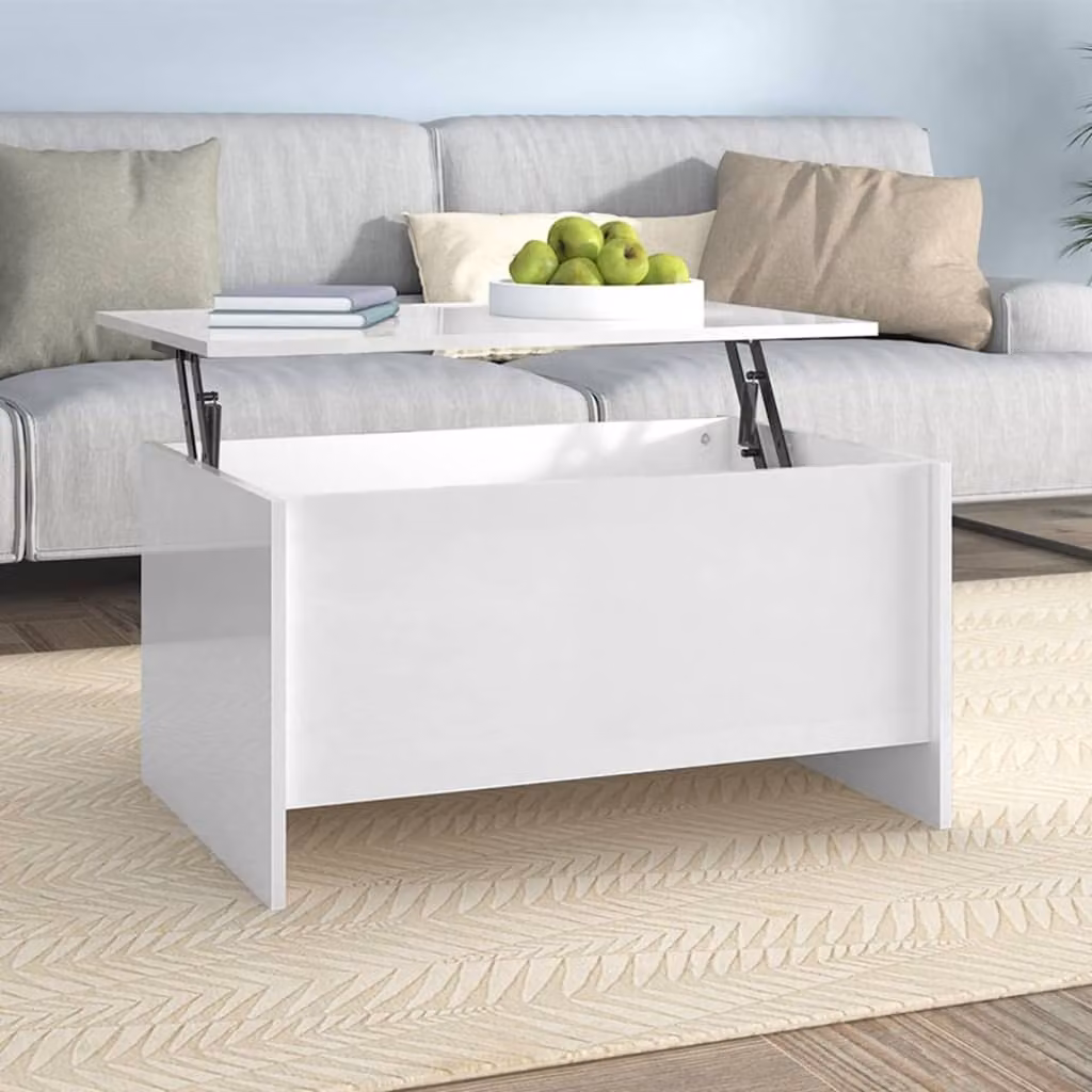 Tavolino The Living Store bianco lucido 80x55,5x41,5 cm Materiale a base di legno
