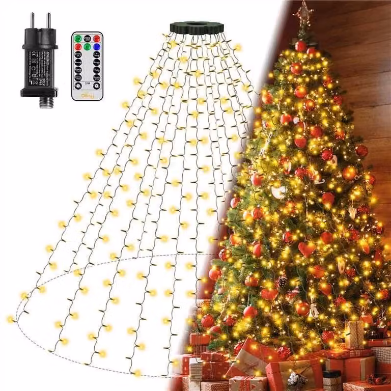 Catena luminosa a LED da 2,5 metri con anello, dotata di 300 LED bianco caldo, adatta per alberi di altezza compresa tra 150 e 240 cm
