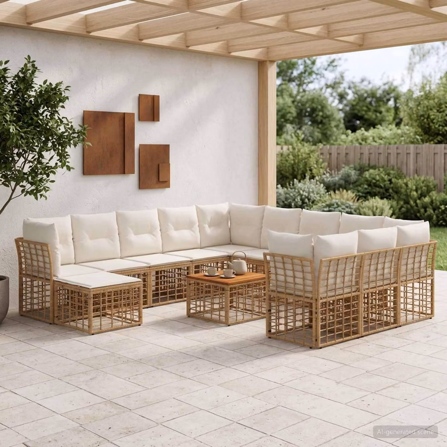 Maison Exclusive - Set da esterno per divano, 13 pezzi, 12 posti, color naturale e crema