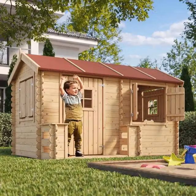 Casetta in legno per bambini Timbela M503 rossa L184 x P241 x H151 cm – 1