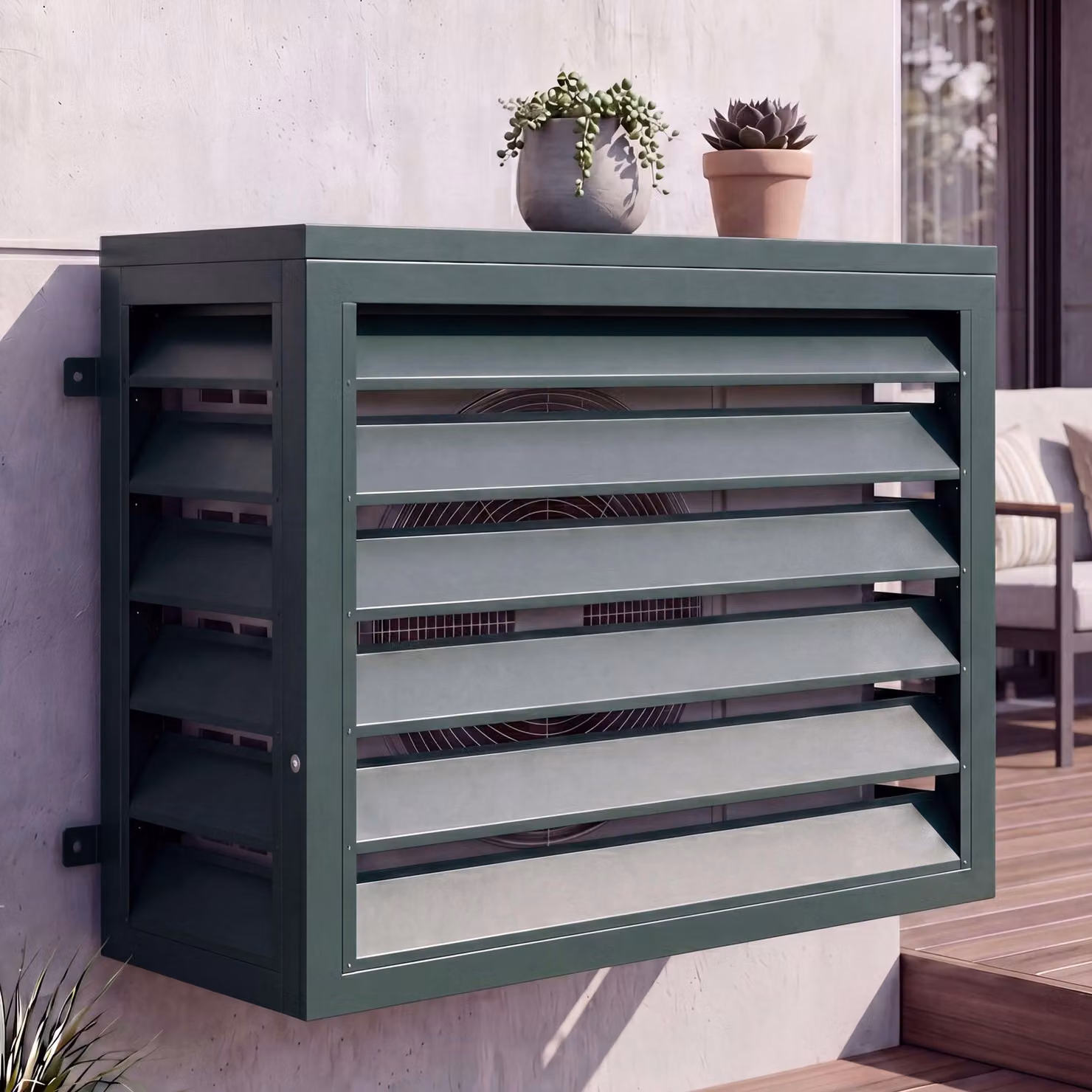 Copertura per impianto di climatizzazione/scambiatore di calore MCW-O43, copertura per griglia di protezione, metallo 73x97x38 cm ~ verde
