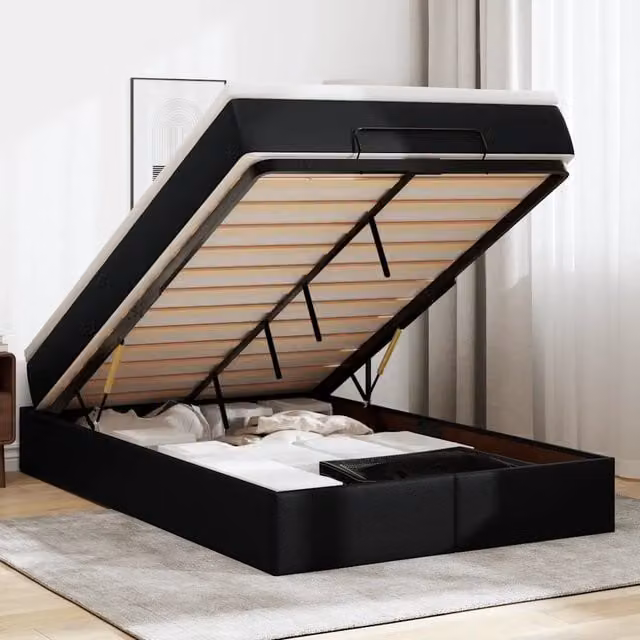 Letto con contenitore a sollevamento vidaXL in similpelle nero e bianco con materasso L/P: 120 x 200 cm – 1