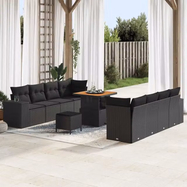 Set Divano da Giardino 11 pz Nero polyrattan 3361974
