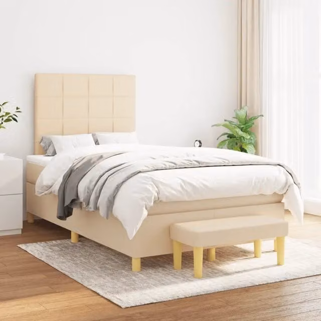 Letto Ibrido vidaXL con Giroletto a Molle e Materasso in Tessuto Beige e Bianco L/P/H: 120 x 200 x 128 cm