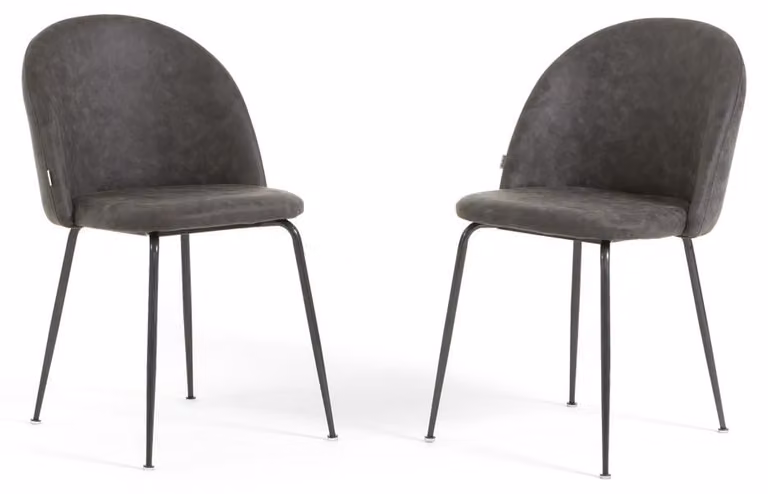 Set di 2 sedie da pranzo in ecopelle, imbottite con gambe in metallo, sedie moderne per cucina, sala da pranzo, bar e ristoranti SARA - grigio/grigio scuro