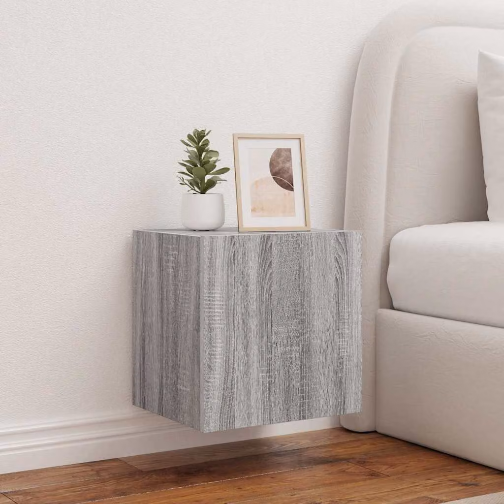 Mobile TV a parete vidaXL con luci LED integrate, Grigio Sonoma, L 40,5 cm x P 35 cm x H 40 cm