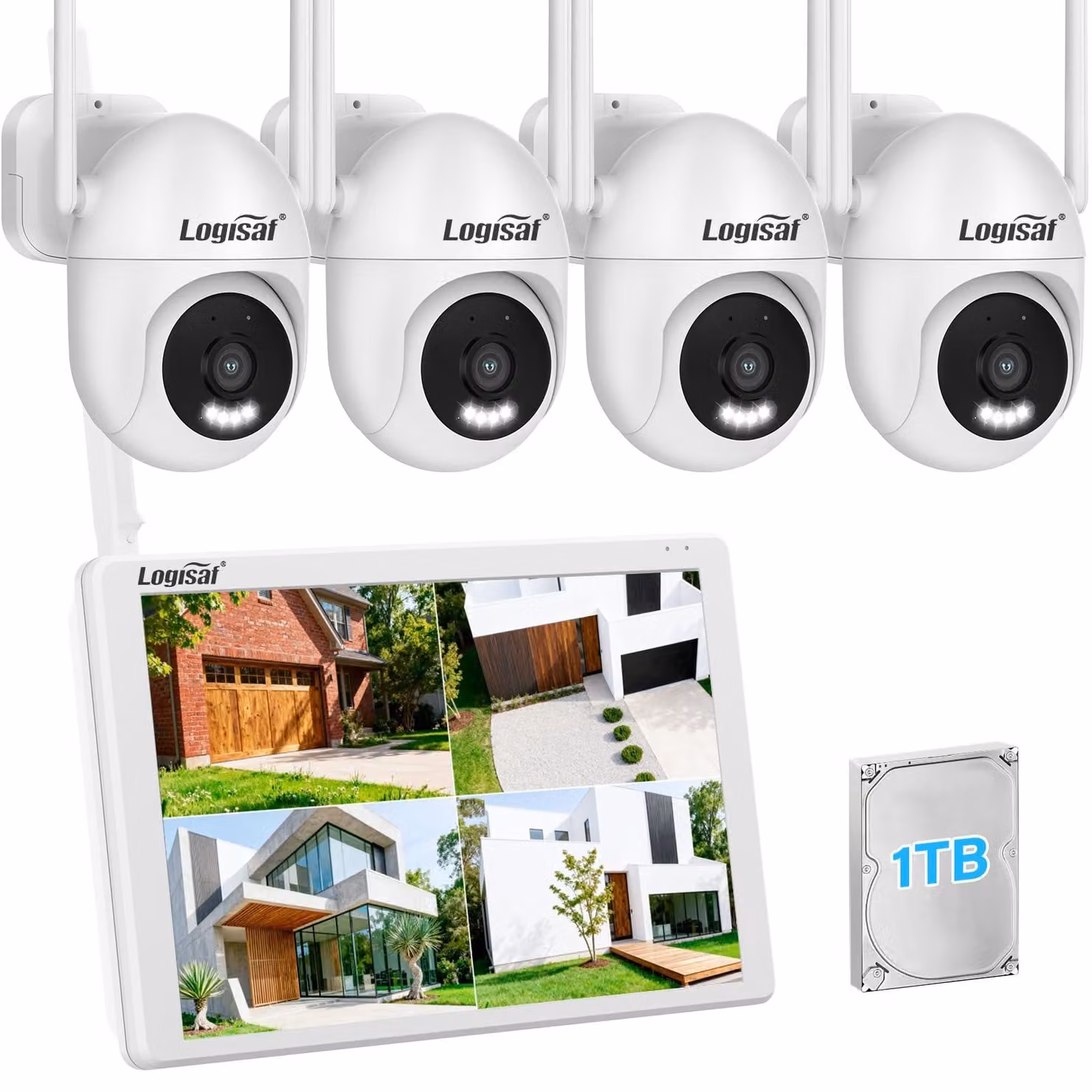 Kit di telecamere di sicurezza - 5 MP HD - 1 TB di memoria - Rotazione a 360 gradi - Wi-Fi - Set di telecamere per esterni