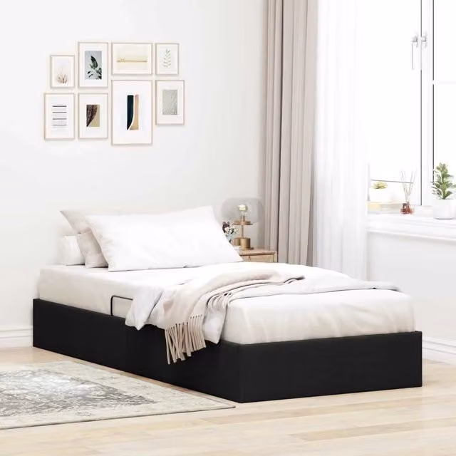 Letto ottomano moderno vidaXL con contenitore a sollevamento in tessuto nero L/P/H: 203 x 90 x 140 cm