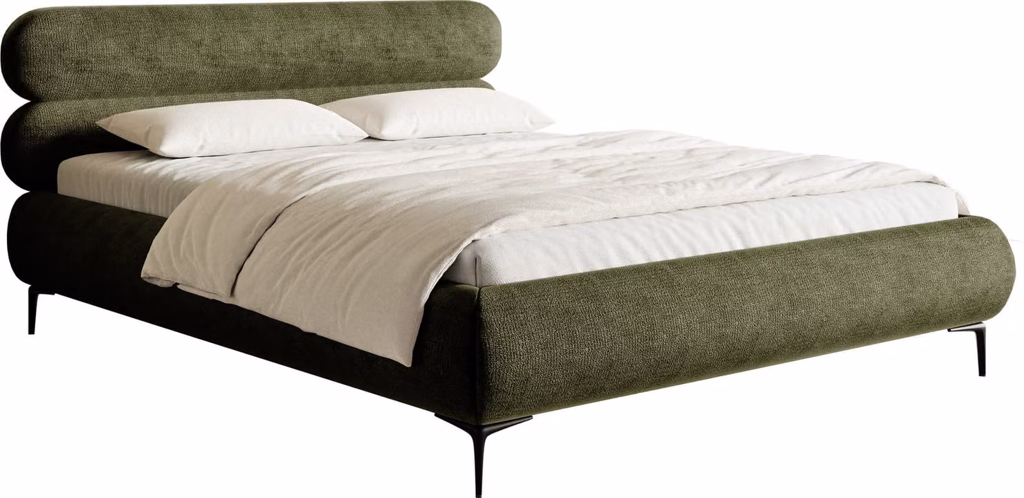 Selsey Roule - Letto imbottito verde oliva con piedini neri, 180 cm