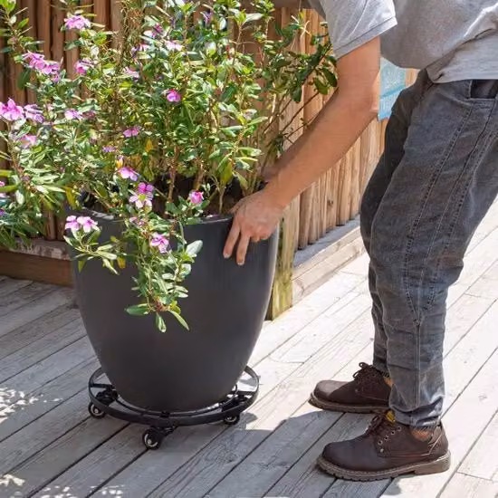 Supporto per piante Amagabeli con ruote e regolatore di inclinazione, nero, diametro 36 cm