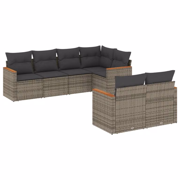 Set Divani da Giardino 7 pz con Cuscini Grigio in Polyrattan
