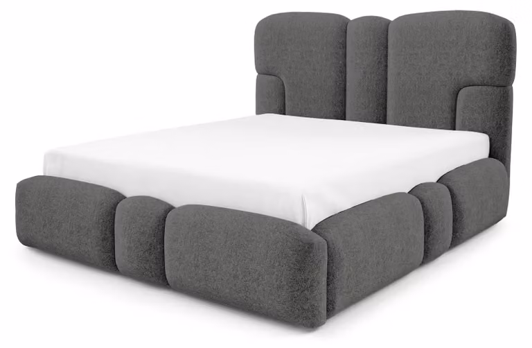 Letto imbottito con contenitore, modello Puffra, colore grigio scuro (basalto), dimensioni 120 x 200 cm