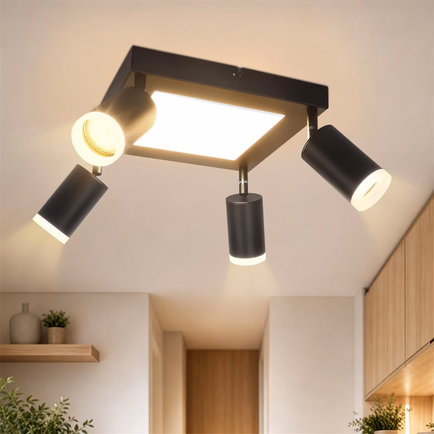 ZMH Lampada da soffitto a led 4 fiamme soffitto spot GU10 - camera da letto lampada 3000k nero lampada da cucina 20W soffitto faretto orientabile