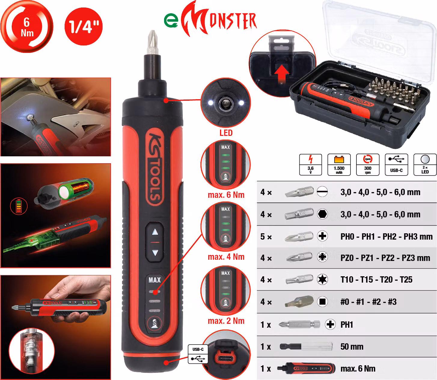 KS Tools eMONSTER Set di bussole a batteria da 1/4", 27 pezzi
