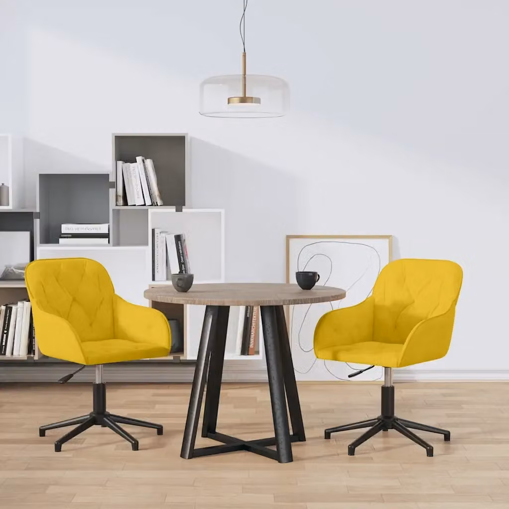 Set di 2 sedie da pranzo girevoli a 360 gradi in velluto giallo con struttura in metallo e legno per cucina e soggiorno, H 110 x L 61,5 x P 72 cm – 2