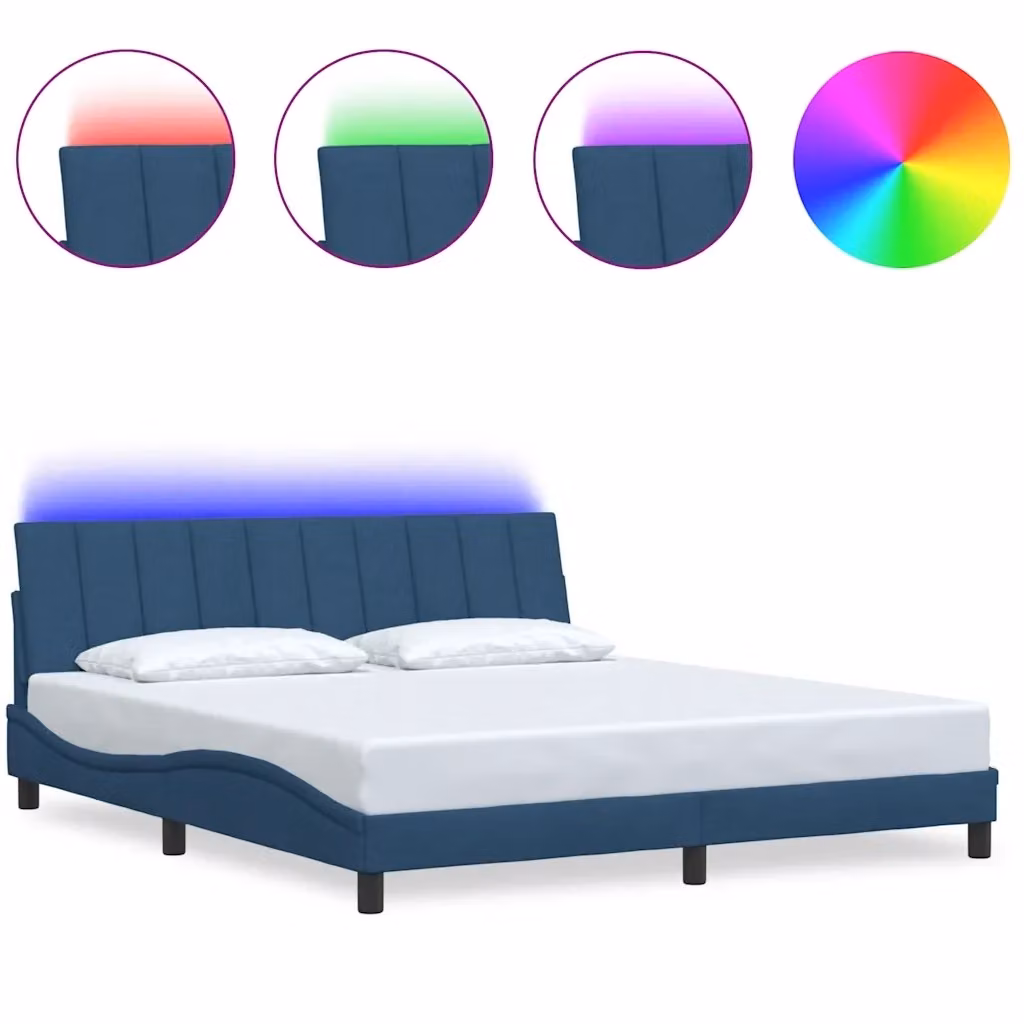 vidaXL Giroletto Hanko Blu in Tessuto con Illuminazione Sotto il Letto e Porta USB L/P/H: 180 x 200 x 185 cm – 2