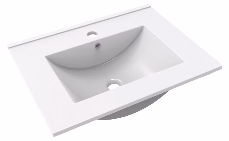 Lavabo da incasso in Vetroceramica, completo di miscelatore e foro di scarico