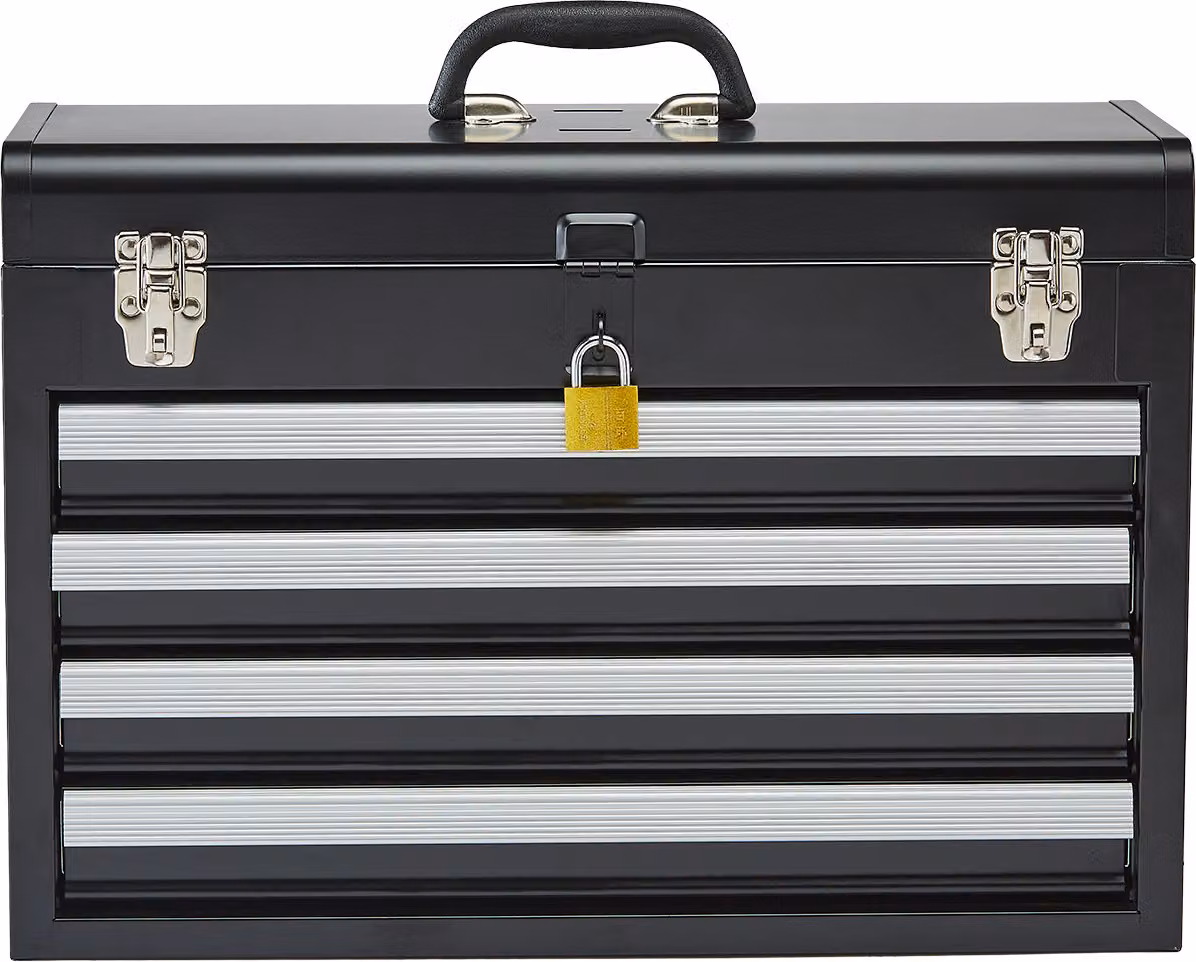 Cassetta degli attrezzi in metallo SucceBuy - 52,1 cm, portatile, con 4 cassetti, materiale interno EVA, estrazione con cuscinetti a sfera, meccanismo di bloccaggio, verniciatura a polvere, organizzatore di utensili multifunzionale