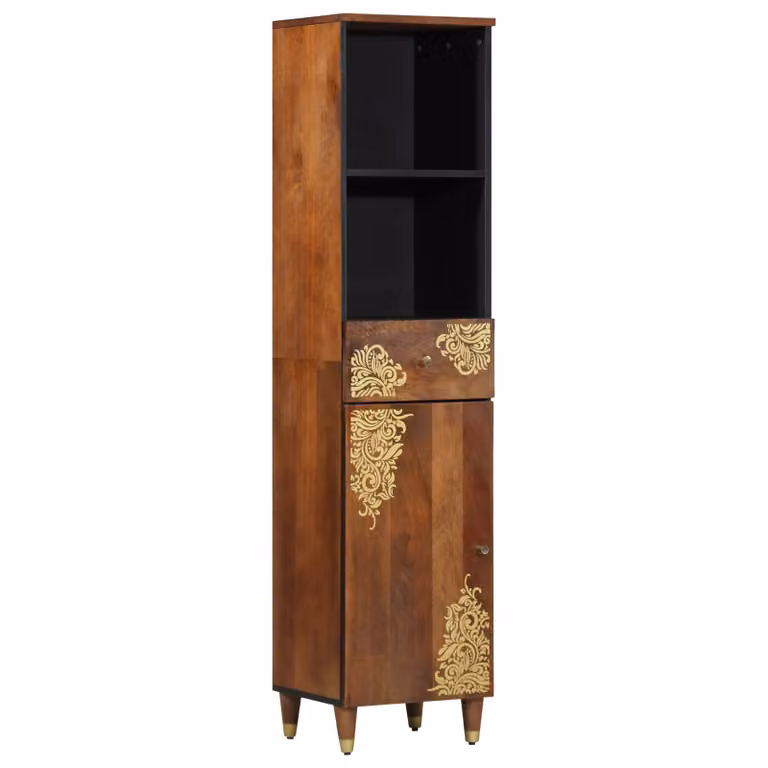Mobile da bagno vidaXL in legno mango marrone e oro con cassetti e ante, L: 38 cm, P: 33 cm, H: 160 cm