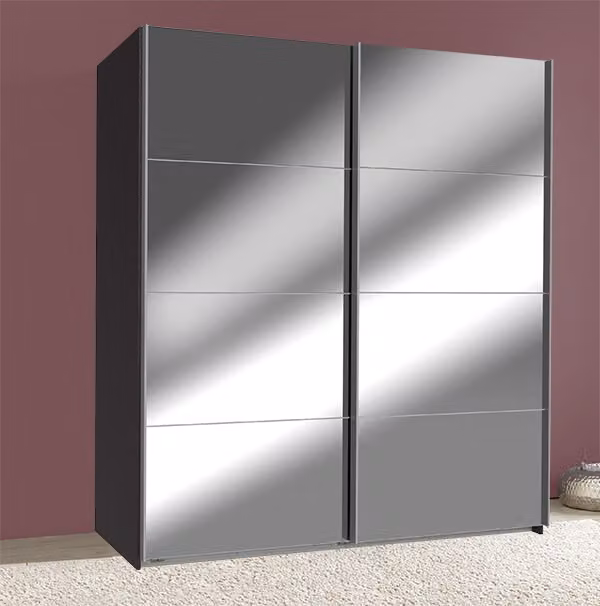 Armadio ad ante scorrevoli Easy Plus grafite a specchio 180x65x210cm