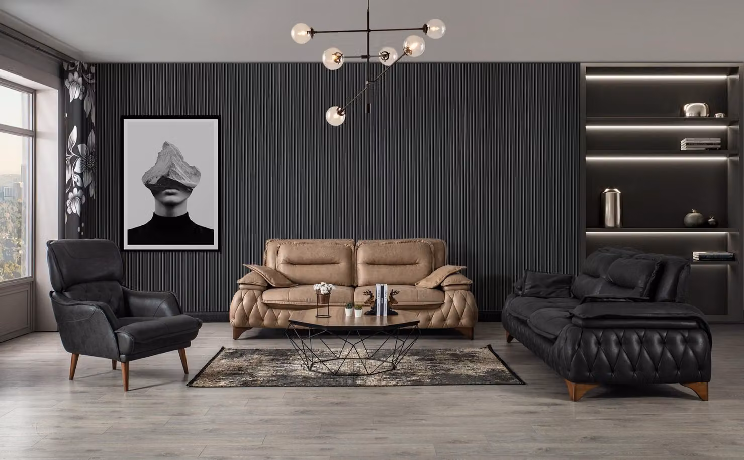 Couch Polstergruppe Lounge Garnitur Set Sofa Gruppe Sitzgarnitur 3+3+1