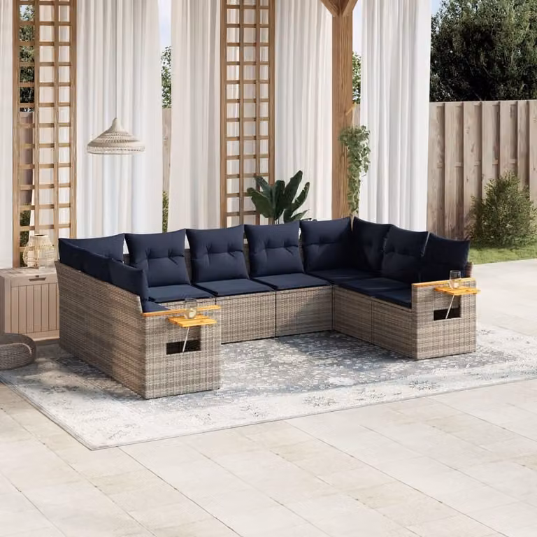 Maison Exclusive - Set Divani da Giardino 9 pz con Cuscini Grigio in Polyrattan