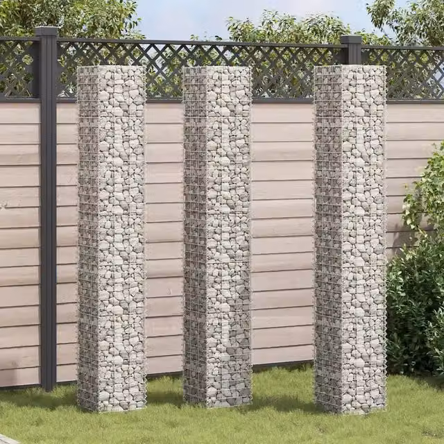 Set di 3 fioriere a gabbione DESIGN IN in acciaio grigio e argento, L/P/H: 30 x 30 x 200 cm