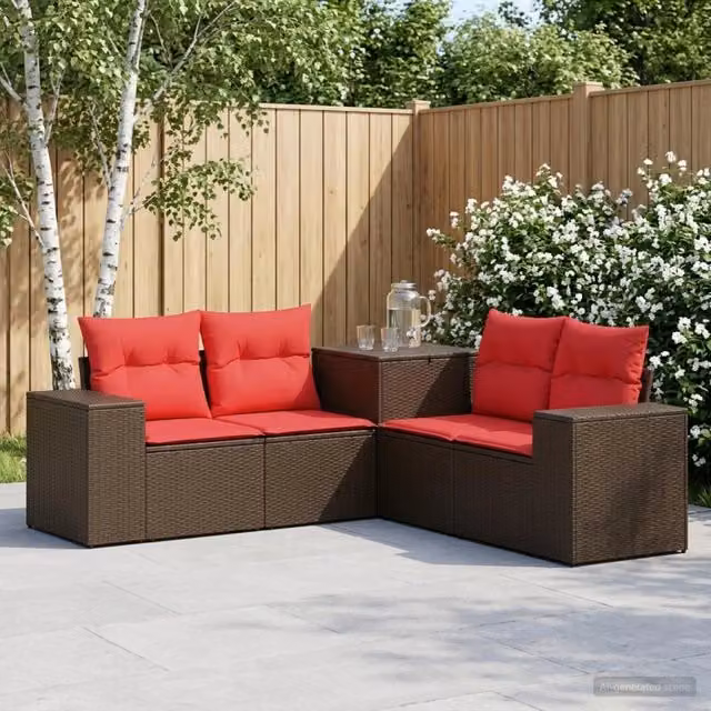 Set di divani 5 pz Marrone e Rosso 200 x 200 x 85 cm 3447915
