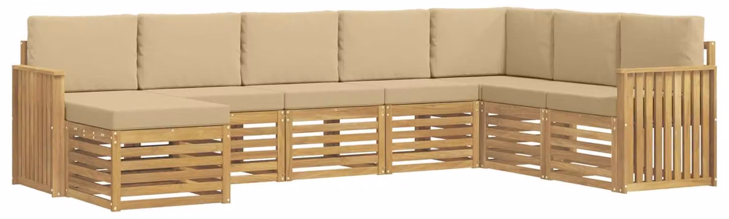 Set di divani da esterno, 8 pezzi, colore beige, dimensioni 306 x 187,5 x 73 cm