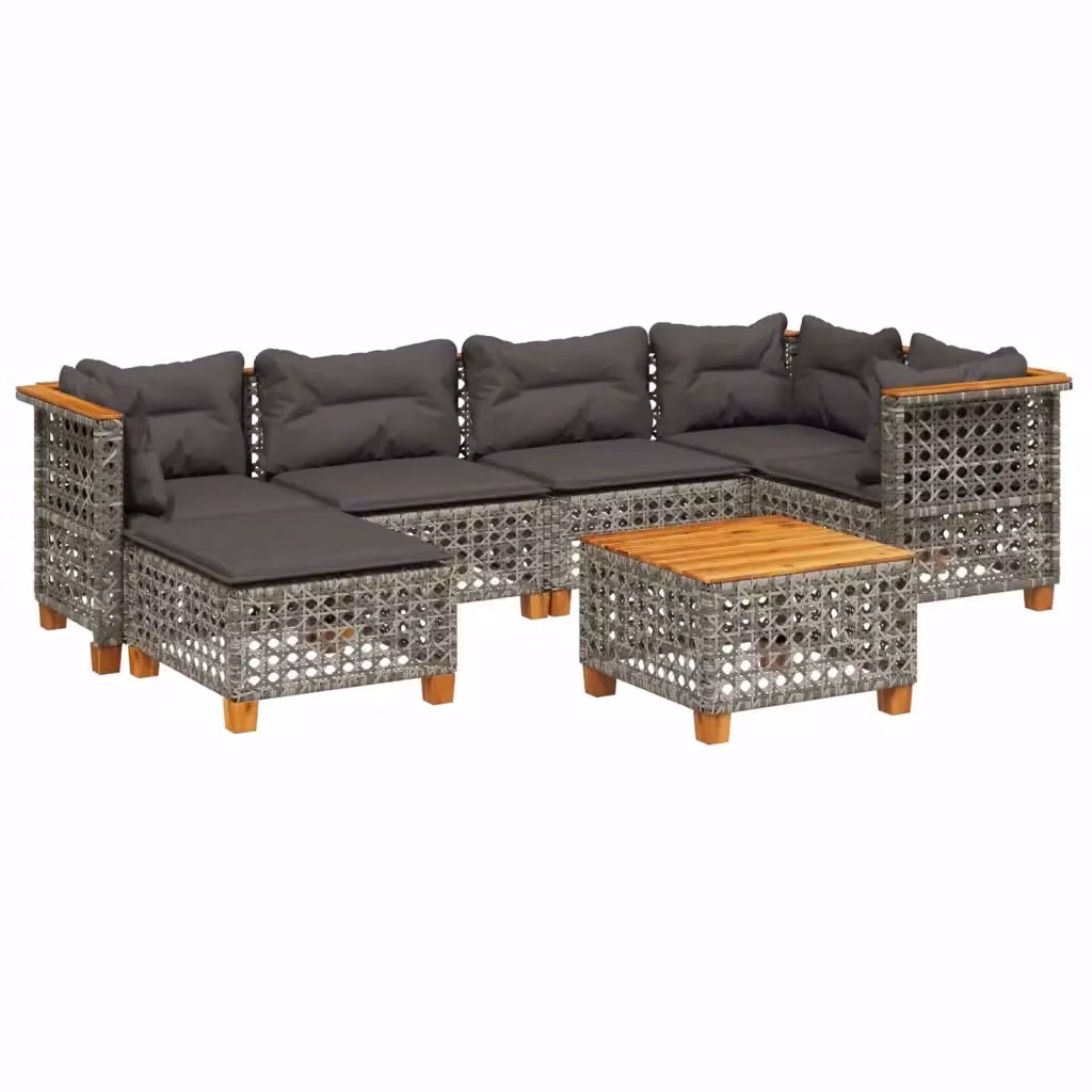 Set di divani da giardino vidaXL in polyrattan grigio con cuscini, componibile a forma di L per esterno – 2